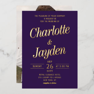Violette elegante Folien-Schrift Foto Hochzeit Folieneinladung