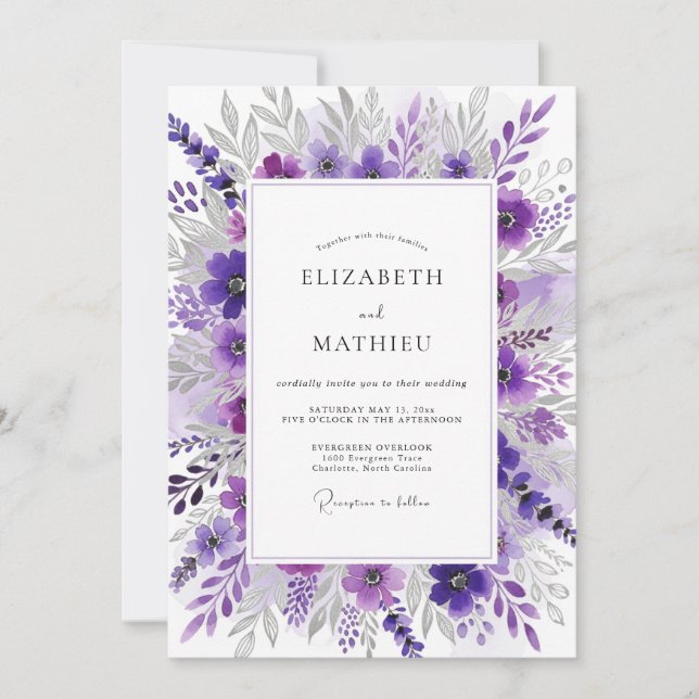 Violette elegante Frühlingshochzeit Einladung (Vorderseite)
