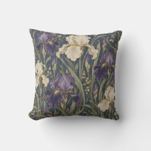 Violette Elfenbein-Iris Art Nouveau Kissen