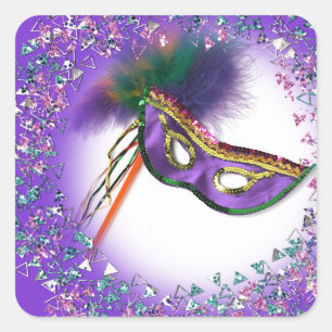 Violette Feder Masken Maskenball-Party Quadratischer Aufkleber