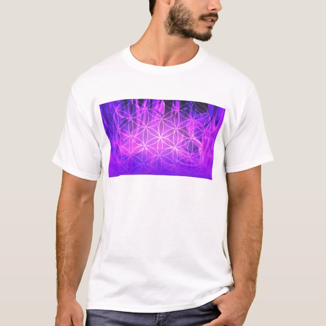 Violette Flammen-Blume des Lebens T-Shirt (Vorderseite)