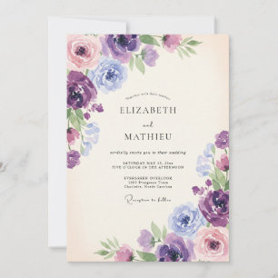 Violette Flieder-Wildblumen-Hochzeit Einladung