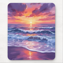 Violette Flut | Lila Sonnenuntergang Ozeanwellen Mousepad