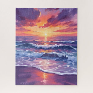 Violette Flut   Lila Sonnenuntergang Ozeanwellen Puzzle