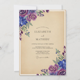 Violette Gemalte Pfingstrosen-Hochzeit Einladung