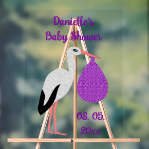 Violette geschlechtsneutrale Baby-Storch-Baby-Part Acrylschild