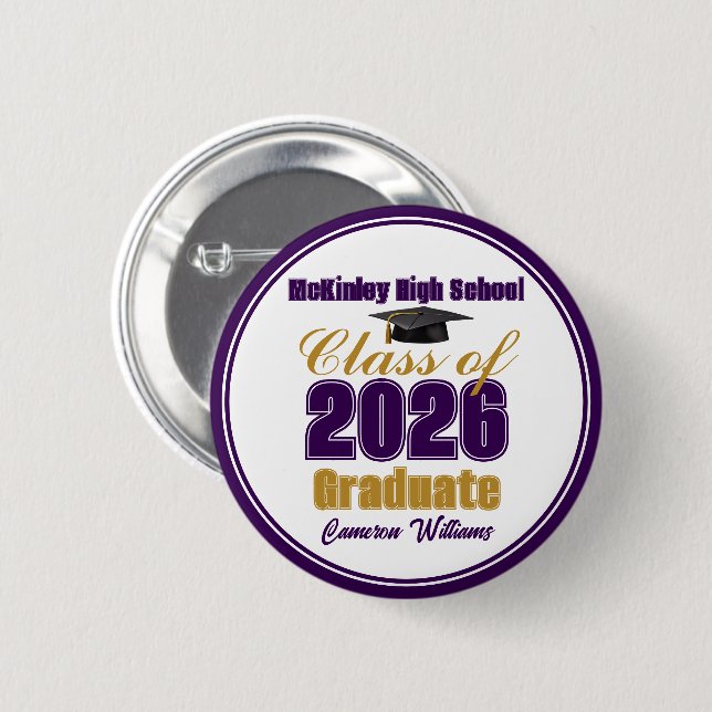 Violette Goldene Abschlussklasse 2026 Andenken Button (Vorne & Hinten)