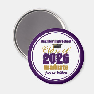 Violette Goldene Abschlussklasse 2026 Andenken Magnet