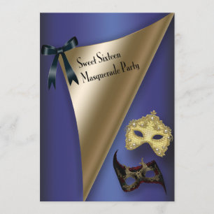 Violette Goldmasken Sweet Sixteen Maskenball Einladung