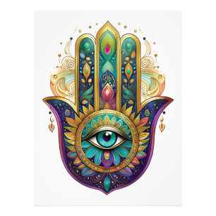 Violette Grüne Goldene Blütenblätter Hamsa Türkis Fotodruck