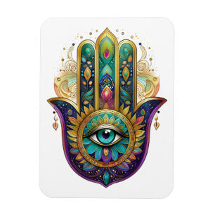 Violette Grüne Goldene Blütenblätter Hamsa Türkis Magnet