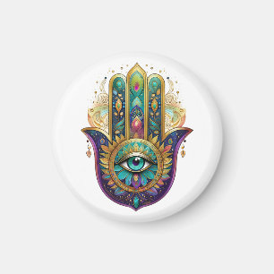 Violette Grüne Goldene Blütenblätter Hamsa Türkis  Magnet