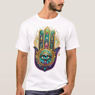 Violette Grüne Goldene Blütenblätter Hamsa Türkis T-Shirt