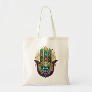 Violette Grüne Goldene Blütenblätter Hamsa Türkis Tragetasche