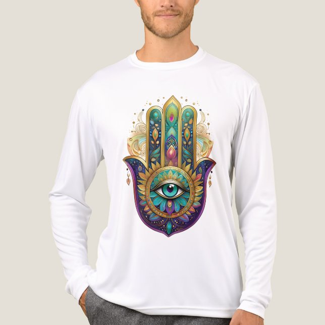 Violette Grüne Goldene Blütenblätter Hamsa Türkis  Tri-Blend Shirt (Vorderseite)