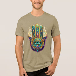 Violette Grüne Goldene Blütenblätter Hamsa Türkis Tri-Blend Shirt