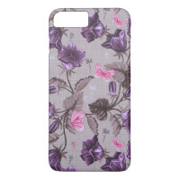 violette Handglocken und rosa Schmetterlingsmuster