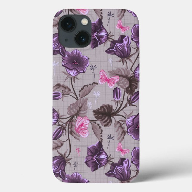 violette Handglocken und rosa Schmetterlingsmuster Case-Mate iPhone Hülle (Rückseite)