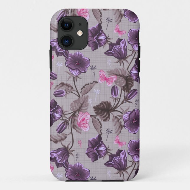 violette Handglocken und rosa Schmetterlingsmuster Case-Mate iPhone Hülle (Rückseite)