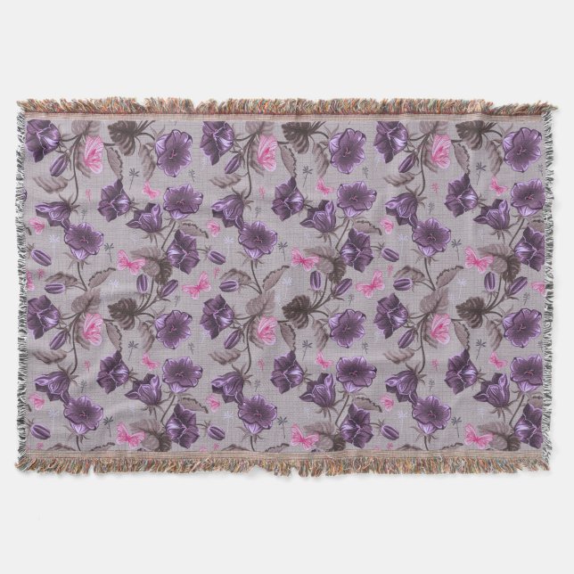 violette Handglocken und rosa Schmetterlingsmuster Decke (Vorderseite)