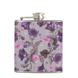 violette Handglocken und rosa Schmetterlingsmuster Flachmann