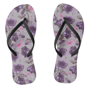 violette Handglocken und rosa Schmetterlingsmuster Flip Flops