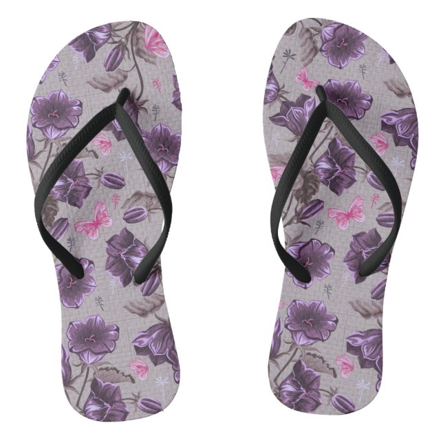 violette Handglocken und rosa Schmetterlingsmuster Flip Flops (Fußbett)