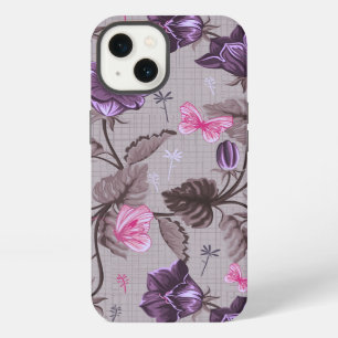 violette Handglocken und rosa Schmetterlingsmuster iPhone Hülle