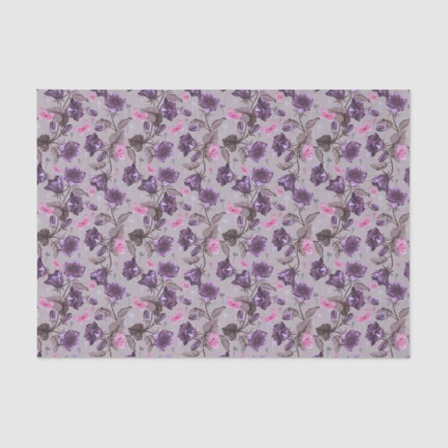 violette Handglocken und rosa Schmetterlingsmuster Seidenpapier (Vorderseite)