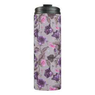 violette Handglocken und rosa Schmetterlingsmuster Thermosbecher