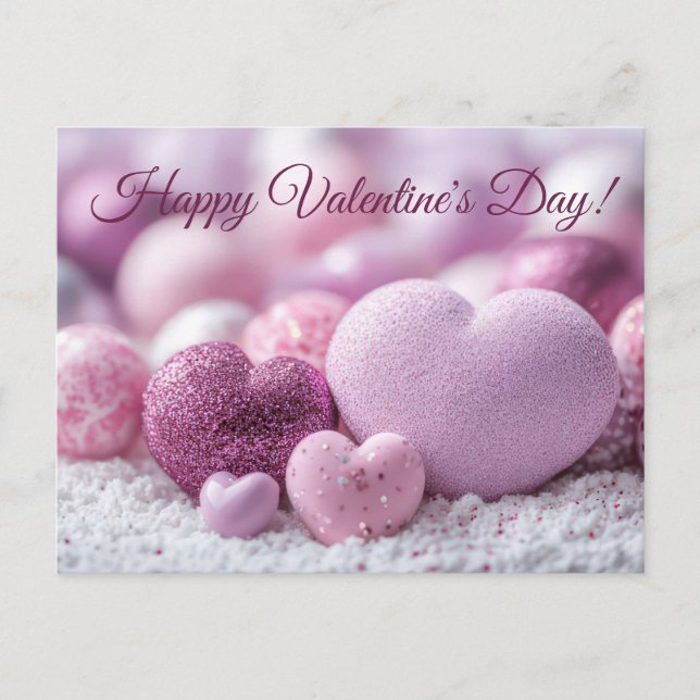 Violette Herzen mit Glitter Valentinstag Postkarte (Vorderseite)