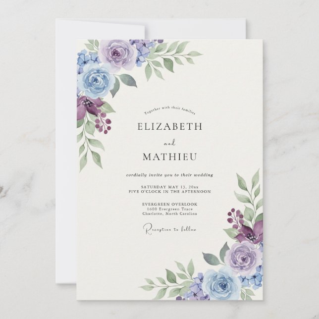 Violette Immergrün-Laub-Salbei-Hochzeit Einladung (Vorderseite)