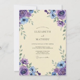 Violette Immergrün-Pfingstrosen-Hochzeit Einladung