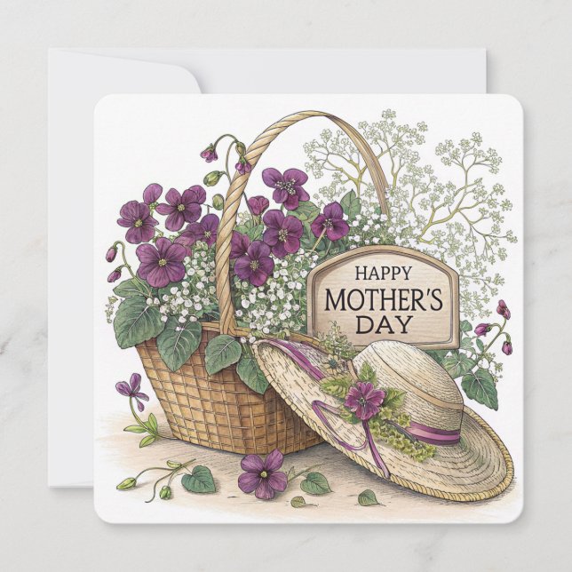 Violette in einer "Basketmütter-Tageskarte" Feiertagskarte (Vorderseite)