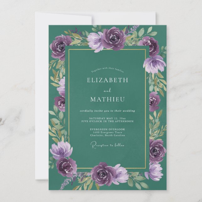 Violette Jade-Blatt-Hochzeit Einladung (Vorderseite)