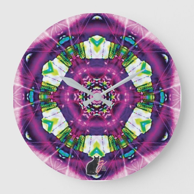 Violette Kaleidoskop Große Wanduhr (Vorderseite)
