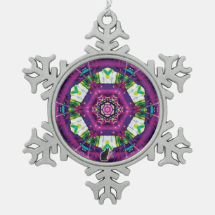 Violette Kaleidoskop Schneeflocken Zinn-Ornament