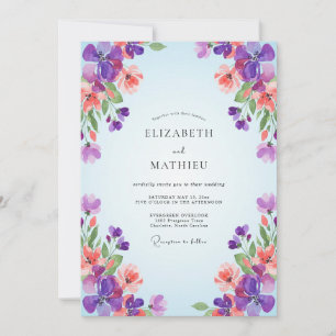 Violette Korallen-Wildblumen-Hochzeit Einladung