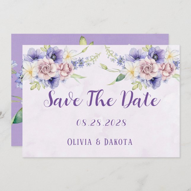 Violette Lila Aquarellfarben Save the Date-Karte Einladung (Vorne/Hinten)