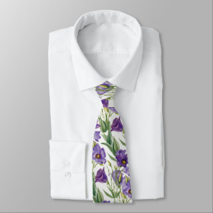 Violette Lila Flieder Glockenblumen & Grüne Blätte Krawatte
