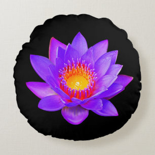 Violette Lotusblume auf Schwarz Rundes Kissen