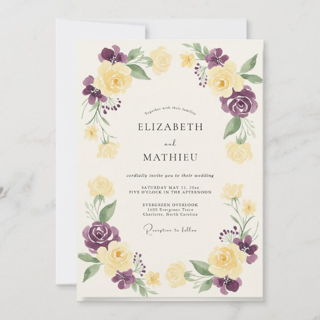Violette Maisgemalte Hochzeit Einladung (Vorderseite)