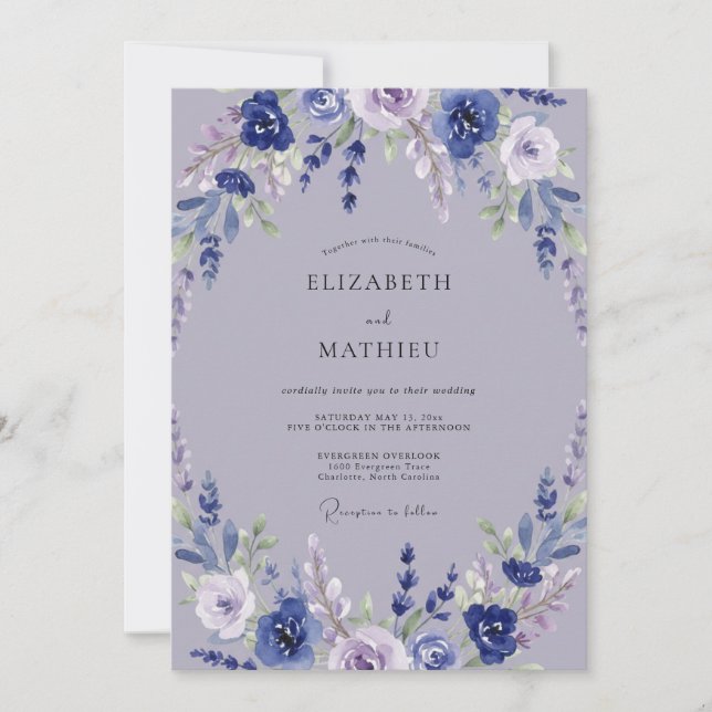 Violette Malven-Blüten-Hochzeit Einladung (Vorderseite)