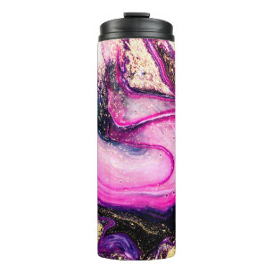 Violette Marmorwirbel mit glitzerndem Gold Thermosbecher