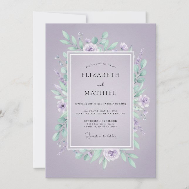 Violette Minz-Blumen-Hochzeit Einladung (Vorderseite)