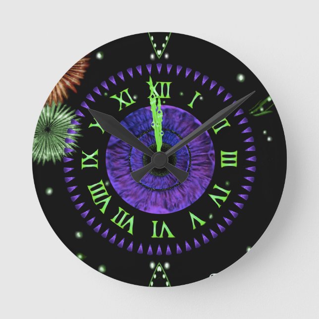 Violette Mitternachtsuhr  Runde Wanduhr (Vorderseite)