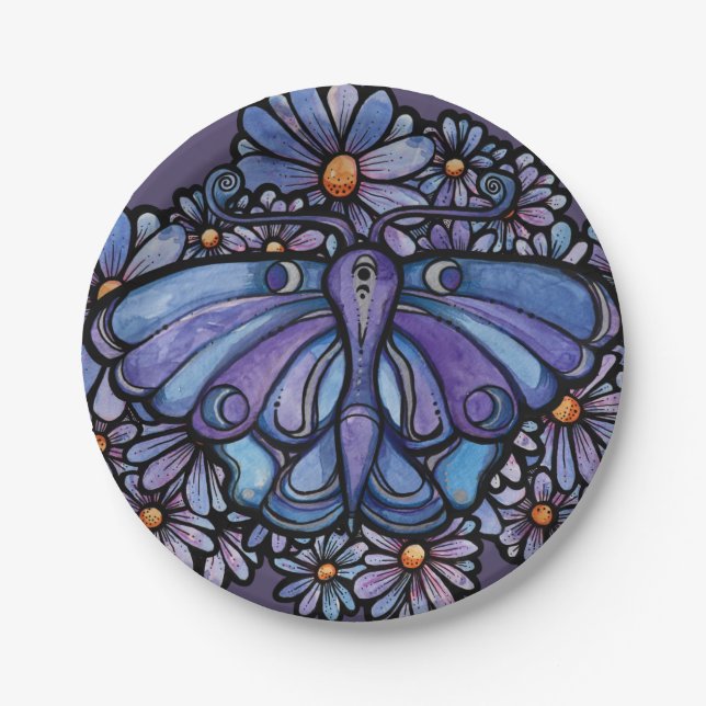 Violette Mondmotten Gänseblümchen          Pappteller (Vorderseite)
