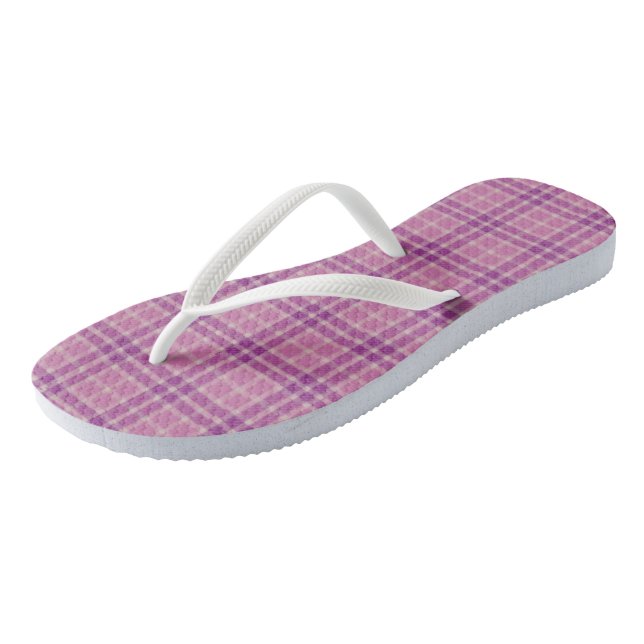 Violette Orchidee Karomuster Flip Flops (Schrägansicht)