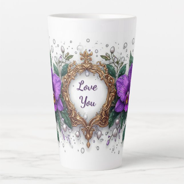 Violette Orchideen-Blumenrahmen Milchtasse (Vorderseite)