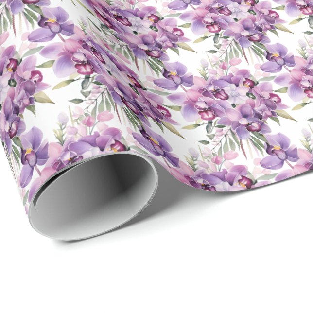 Violette Orchideen  Geschenkpapier (Rolleneckpunkt)